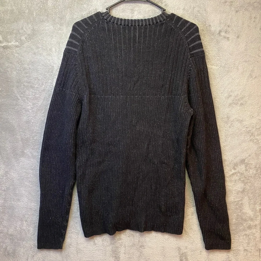 Calvin Klein Jeans Mens XL Ribbed Crewneck Sweater Black Grey Cotton Knit XL